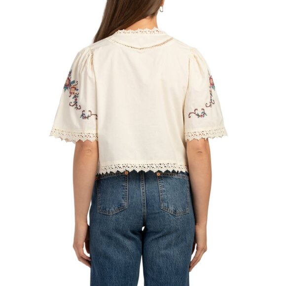 JENNIFER AND GRACE Nude Tie Front Embroidered Top - Picture 2 of 2